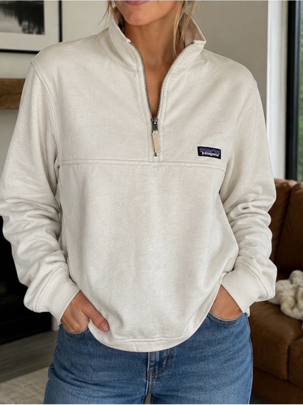 Patagonia half Zip Pullover ivory white L